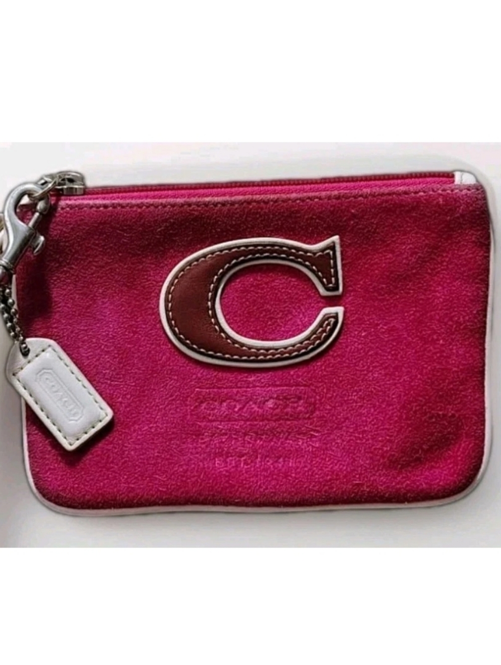 Coach Vintage Pink Suede Wristlet Y2K Varsity C Logo Bag Berry Leatherware 1941
